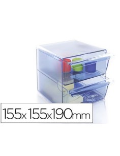 ARCHICUBO ARCHIVO 2000 2 CAJONES ORGANIZADOR MODULAR PLASTICO AZUL TRANSPARENTE 190X150X150 MM