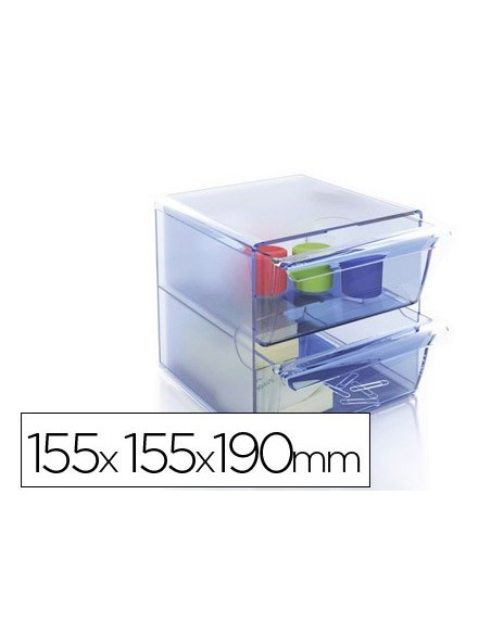 ARCHICUBO ARCHIVO 2000 2 CAJONES ORGANIZADOR MODULAR PLASTICO AZUL TRANSPARENTE 190X150X150 MM