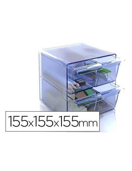 ARCHICUBO ARCHIVO 2000 4 CAJONES ORGANIZADOR MODULAR PLASTICO AZUL TRANSPARENTE 190X150X150 MM