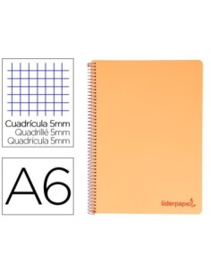 CUADERNO ESPIRAL LIDERPAPEL A6 MICRO WONDER TAPA PLASTICO 120H 90 GR CUADRO 5MM 4 BANDAS COLOR NARANJA