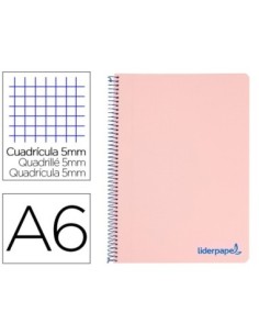 CUADERNO ESPIRAL LIDERPAPEL A6 MICRO WONDER TAPA PLASTICO 120H 90 GR CUADRO 5MM 4 BANDAS COLOR ROSA