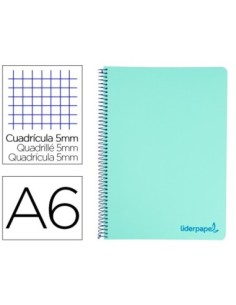 CUADERNO ESPIRAL LIDERPAPEL A6 MICRO WONDER TAPA PLASTICO 120H 90 GR CUADRO 5MM 4 BANDAS COLOR VERDE