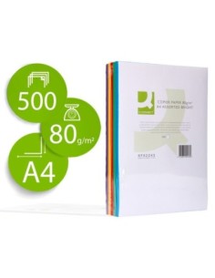 PAPEL COLOR Q-CONNECT DIN A4 80 GR 5 COLORES SURTIDOS INTENSOS PAQUETE DE 500 HOJAS