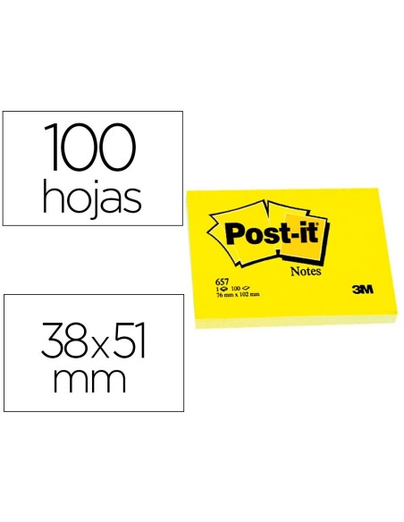 BLOC DE NOTAS ADHESIVAS QUITA Y PON POST-IT 38X51 MM CON 100HOJAS 653E