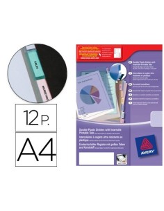 SEPARADOR AVERY POLIPROPILENO DIN A4+ CON 12 PESTAÑAS PERSONALIZABLES