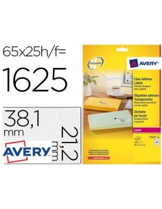 ETIQUETA ADHESIVAS AVERY DIN A4 IMPRIMIBLES TRANSPARENTE 38,1X21,2 MM CAJA DE 25 HOJAS CON 1625 ETIQUETAS