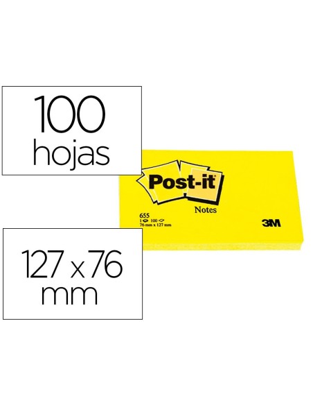 BLOC DE NOTAS ADHESIVAS QUITA Y PON POST-IT 76X127 MM CON 100 HOJAS 655