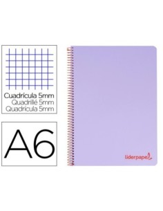 CUADERNO ESPIRAL LIDERPAPEL A6 MICRO WONDER TAPA PLASTICO 120H 90 GR CUADRO 5MM 4 BANDAS COLOR VIOLETA