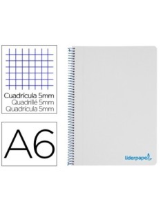 CUADERNO ESPIRAL LIDERPAPEL A6 MICRO WONDER TAPA PLASTICO 120H 90 GR CUADRO 5MM 4 BANDAS COLOR GRIS