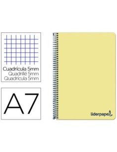 CUADERNO ESPIRAL LIDERPAPEL A7 MICRO WONDER TAPA PLASTICO 100H 90 GR CUADRO 5MM 4 BANDAS COLOR AMARILLO