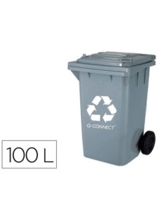 PAPELERA CONTENEDOR Q-CONNECT PLASTICO GRIS PARA DESHECHOS EN GENERAL 100 L CON TAPA Y RUEDAS 750X470X370 MM
