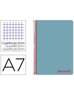 CUADERNO ESPIRAL LIDERPAPEL A7 MICRO WONDER TAPA PLASTICO 100H 90 GR CUADRO 5MM 4 BANDAS COLOR CELESTE