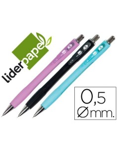 PORTAMINAS LIDERPAPEL SHAKER 0,5 MM CON GOMA SUJECION SOFT Y PUNTA RETRACTIL COLORES SURTIDOS