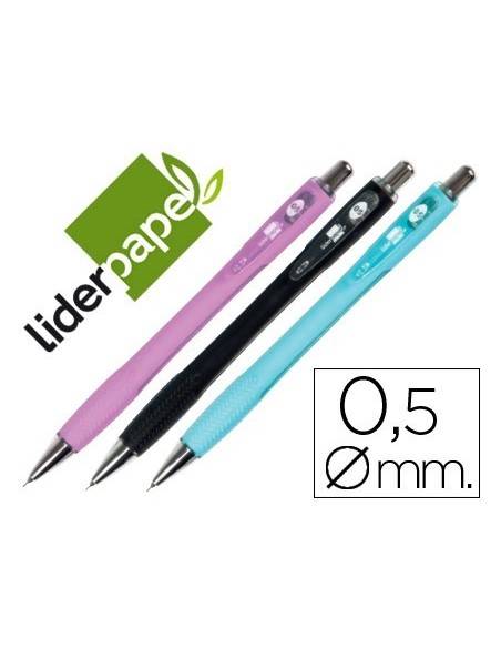 PORTAMINAS LIDERPAPEL SHAKER 0,5 MM CON GOMA SUJECION SOFT Y PUNTA RETRACTIL COLORES SURTIDOS