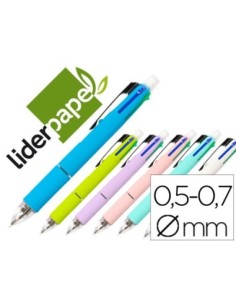 BOLIGRAFO LIDERPAPEL 5 EN 1 AZUL NEGRO ROJO VERDE 0,7M Y PORTAMINAS 0,5MM