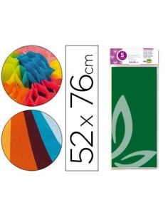 PAPEL SEDA LIDERPAPEL 52X76CM 18G/M2 BOLSA DE 5 HOJAS VERDE OSCURO