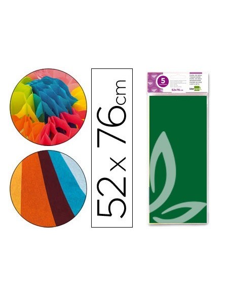 PAPEL SEDA LIDERPAPEL 52X76CM 18G/M2 BOLSA DE 5 HOJAS VERDE OSCURO