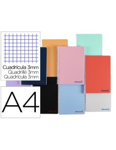 CUADERNO ESPIRAL LIDERPAPEL A4 WONDER TAPA PLASTICO 80H 90GR CUADRO 3MM CON MARGEN COLORES SURTIDOS