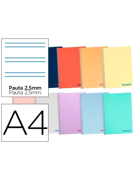 CUADERNO ESPIRAL LIDERPAPEL A4 WONDER TAPA PLASTICO 80H 90GR PAUTA ESTRECHA 2,5MM CON MARGEN COLORES SURTIDOS
