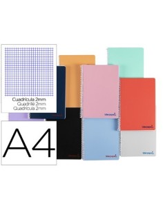 CUADERNO ESPIRAL LIDERPAPEL A4 WONDER TAPA PLASTICO 80H 90GR MILIMETRADO 2MM CON MARGEN COLORES SURTIDOS