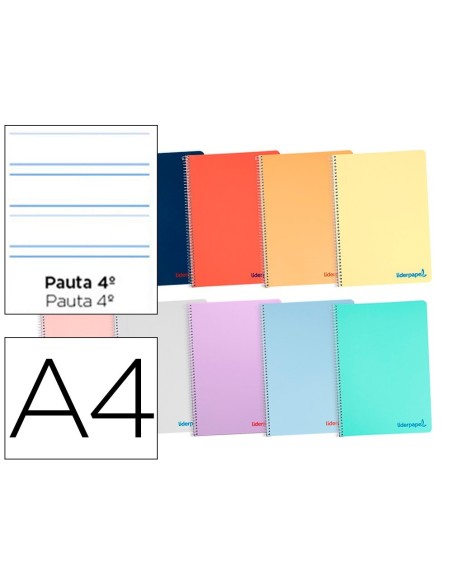 CUADERNO ESPIRAL LIDERPAPEL A4 WONDER TAPA PLASTICO 80H 90GR PAUTA ANCHA 3,5MM CON MARGEN COLORES SURTIDOS