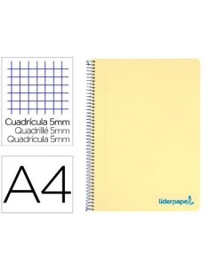 CUADERNO ESPIRAL LIDERPAPEL A4 MICRO WONDER TAPA PLASTICO 120H 90 GR CUADRO 5 MM 5 BANDA4 TALADROS COLOR AMARILLO