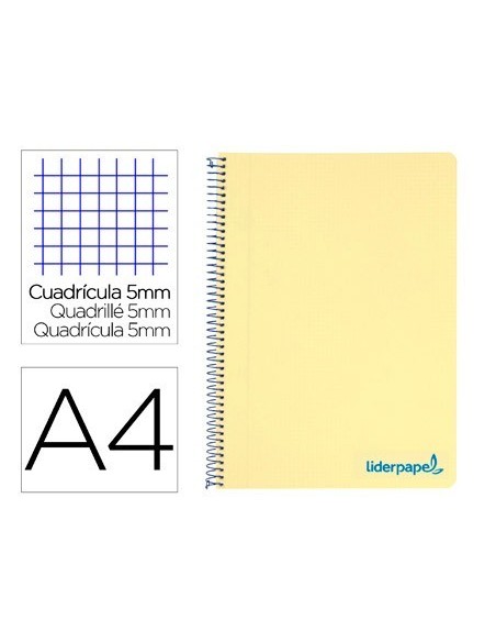 CUADERNO ESPIRAL LIDERPAPEL A4 MICRO WONDER TAPA PLASTICO 120H 90 GR CUADRO 5 MM 5 BANDA4 TALADROS COLOR AMARILLO