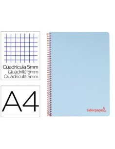 CUADERNO ESPIRAL LIDERPAPEL A4 MICRO WONDER TAPA PLASTICO 120H 90 GR CUADRO 5 MM 5 BANDA4 TALADROS COLOR CELESTE