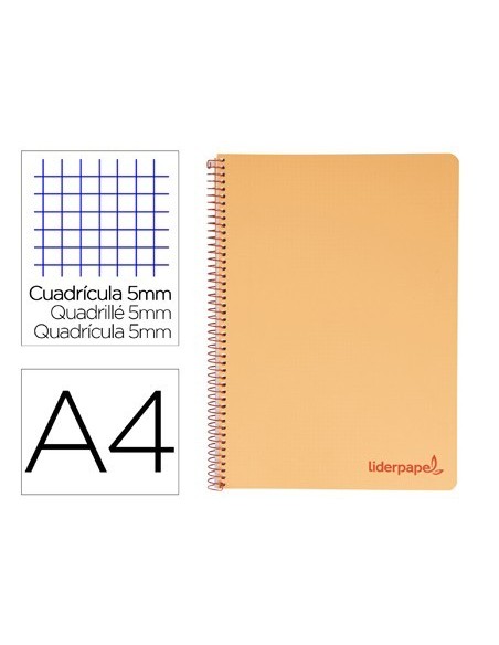 CUADERNO ESPIRAL LIDERPAPEL A4 MICRO WONDER TAPA PLASTICO 120H 90 GR CUADRO 5 MM 5 BANDA4 TALADROS COLOR NARANJA