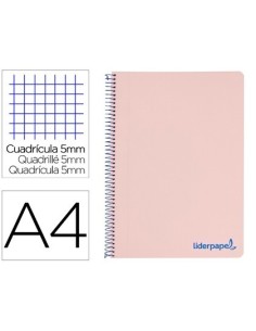 CUADERNO ESPIRAL LIDERPAPEL A4 MICRO WONDER TAPA PLASTICO 120H 90 GR CUADRO 5 MM 5 BANDAS 4 TALADROS COLOR ROSA