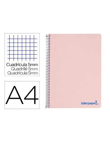 CUADERNO ESPIRAL LIDERPAPEL A4 MICRO WONDER TAPA PLASTICO 120H 90 GR CUADRO 5 MM 5 BANDAS 4 TALADROS COLOR ROSA
