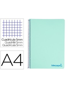 CUADERNO ESPIRAL LIDERPAPEL A4 MICRO WONDER TAPA PLASTICO 120H 90 GR CUADRO 5 MM 5 BANDAS 4 TALADROS COLOR VERDE