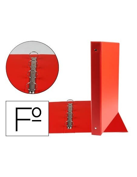 CARPETA LIDERPAPEL 4 ANILLAS 25 MM REDONDAS PLASTICO FOLIO COLOR ROJO