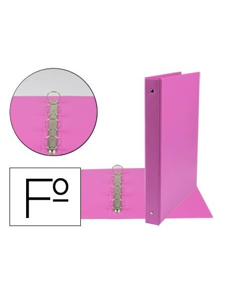 CARPETA LIDERPAPEL 4 ANILLAS 25 MM REDONDAS PLASTICO FOLIO COLOR FUCSIA