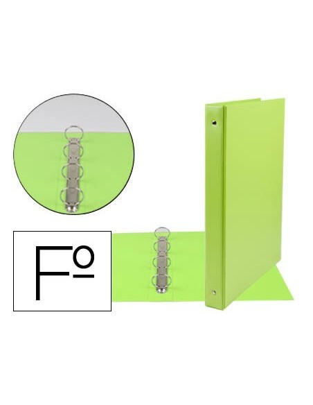 CARPETA LIDERPAPEL 4 ANILLAS 25 MM REDONDAS PLASTICO FOLIO COLOR VERDE PISTACHO