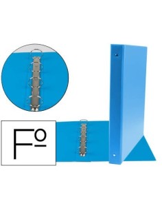 CARPETA LIDERPAPEL 4 ANILLAS 25 MM REDONDAS PLASTICO FOLIO COLOR CELESTE