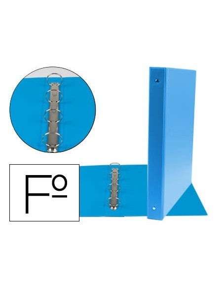 CARPETA LIDERPAPEL 4 ANILLAS 25 MM REDONDAS PLASTICO FOLIO COLOR CELESTE