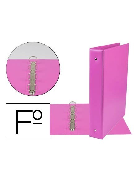 CARPETA LIDERPAPEL 4 ANILLAS 40 MM REDONDAS PLASTICO FOLIO COLOR FUCSIA