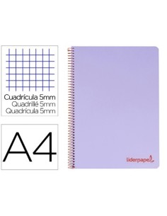 CUADERNO ESPIRAL LIDERPAPEL A4 MICRO WONDER TAPA PLASTICO 120H 90 GR CUADRO 5 MM 5 BANDA4 TALADROS COLOR LILA
