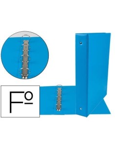 CARPETA LIDERPAPEL 4 ANILLAS 40 MM REDONDAS PLASTICO FOLIO COLOR CELESTE