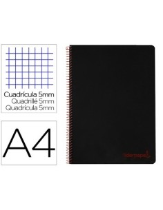 CUADERNO ESPIRAL LIDERPAPEL A4 MICRO WONDER TAPA PLASTICO 120H 90 GR CUADRO 5 MM 5 BANDAS 4 TALADROS COLOR NEGRO