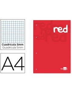 BLOC ENCOLADO LIDERPAPEL CUADRO 5 MM ROJO A4 NATURAL 100 HOJAS 100 G/M2