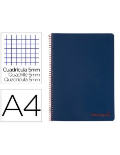 CUADERNO ESPIRAL LIDERPAPEL A4 MICRO WONDER TAPA PLASTICO 120H 90 GR CUADRO 5 MM 5 BANDA4 TALADROS COLOR AZUL MARINO