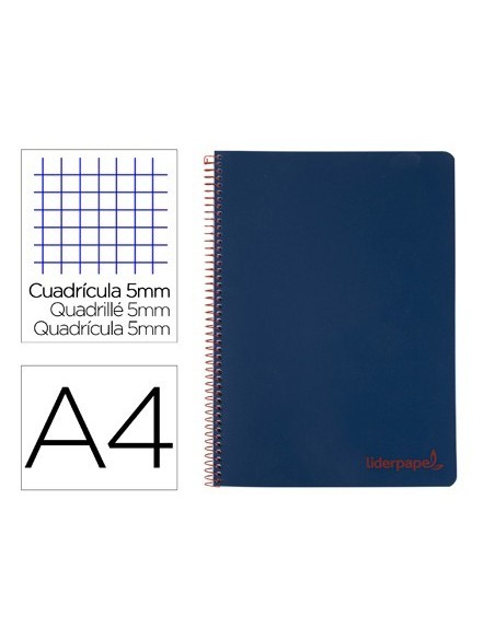 CUADERNO ESPIRAL LIDERPAPEL A4 MICRO WONDER TAPA PLASTICO 120H 90 GR CUADRO 5 MM 5 BANDA4 TALADROS COLOR AZUL MARINO