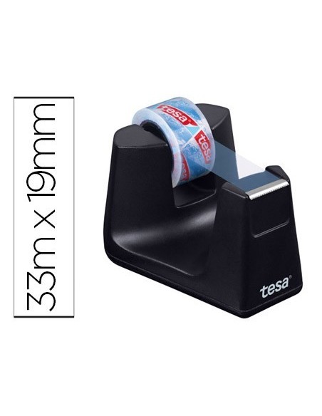 PORTARROLLO SOBREMESA TESA PLASTICO EASY CUT SMAT PARA CINTAS DE 33 MT COLOR NEGRO