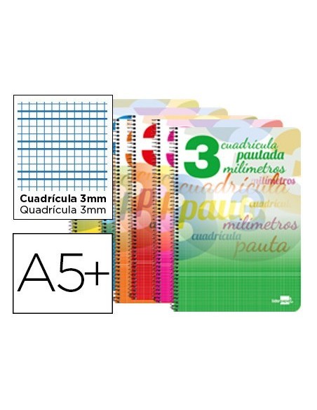 CUADERNO ESPIRAL LIDERPAPEL CUARTO PAUTAGUIA TAPA DURA 80H75 GR CUADRO PAUTADO 3 MM CON MARGEN