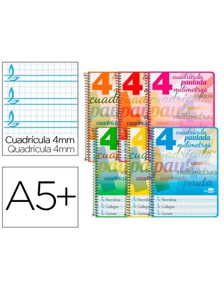 CUADERNO ESPIRAL LIDERPAPEL CUARTO PAUTAGUIA TAPA DURA 80H75 GR CUADRO PAUTADO 4MM CON MARGEN