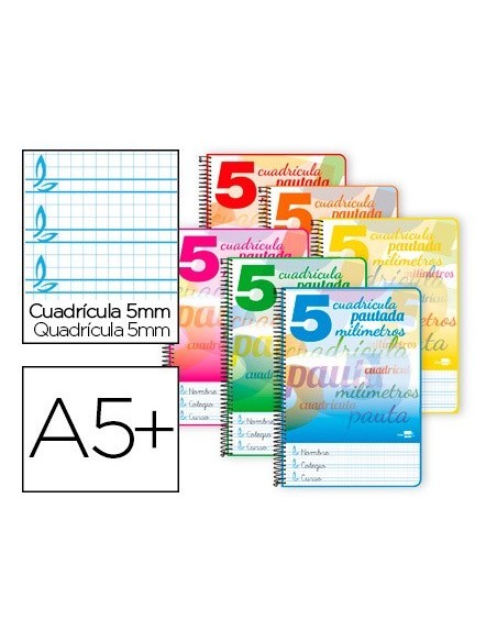CUADERNO ESPIRAL LIDERPAPEL CUARTO PAUTAGUIA TAPA DURA 80H75 GR CUADRO PAUTADO 5MM CON MARGEN