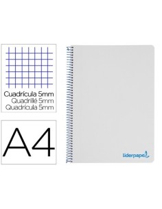 CUADERNO ESPIRAL LIDERPAPEL A4 MICRO WONDER TAPA PLASTICO 120H 90 GR CUADRO 5 MM 5 BANDAS 4 TALADROS COLOR GRIS