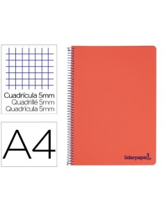CUADERNO ESPIRAL LIDERPAPEL A4 MICRO WONDER TAPA PLASTICO 120H 90 GR CUADRO 5 MM 5 BANDAS 4 TALADROS COLOR ROJO